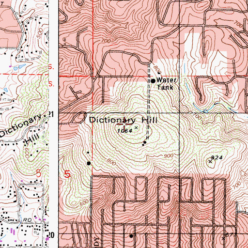 Topographic Map of Dictionary Hill, CA