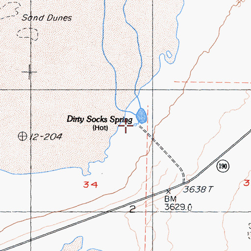 Topographic Map of Dirty Socks Spring, CA