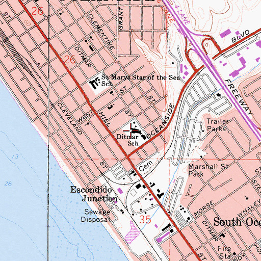 Topographic Map of Ditmar Elementary School, CA