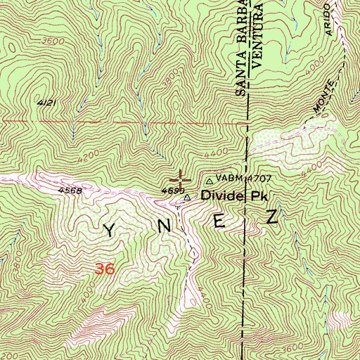 Topographic Map of Divide Peak, CA