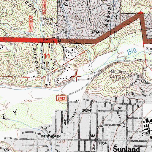 Topographic Map of Doane Canyon, CA