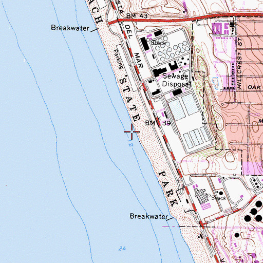 Topographic Map of Dockweiler State Beach, CA