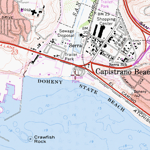 Topographic Map of Doheny State Beach, CA