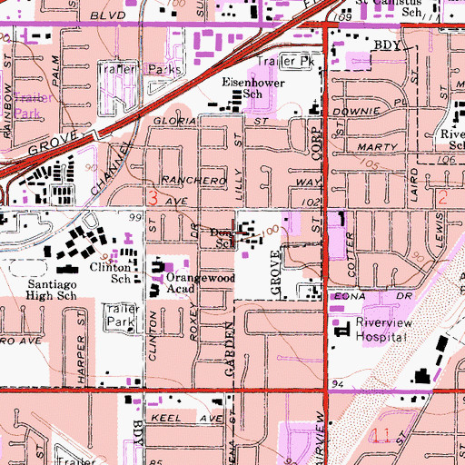 Topographic Map of Doig Intermediate School, CA