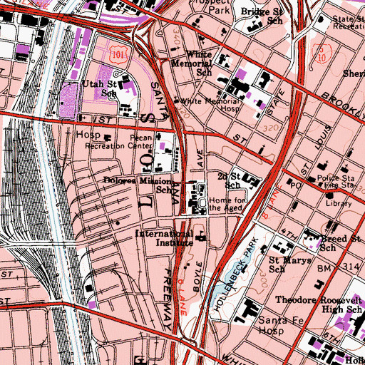 Topographic Map of Dolores Mission School, CA