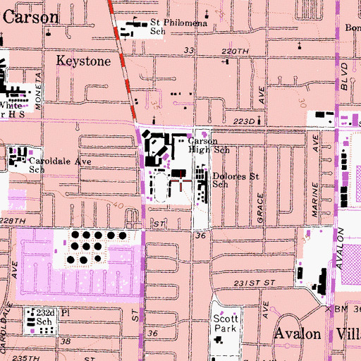 Topographic Map of Dolores Street School, CA