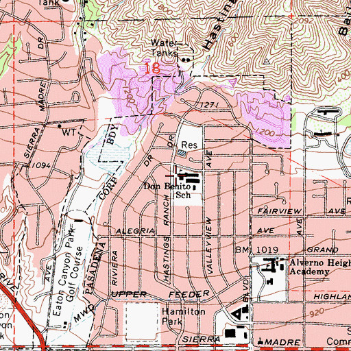 Topographic Map of Don Benito Fundamental School, CA