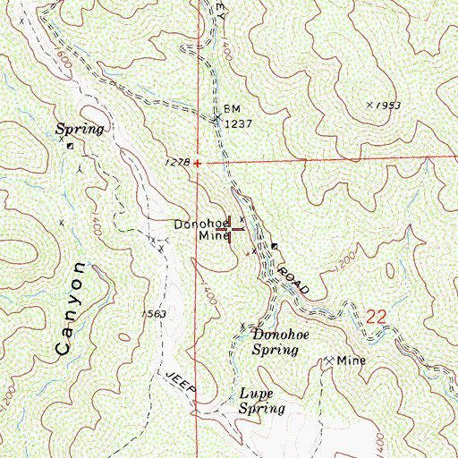 Topographic Map of Donohoe Mine, CA