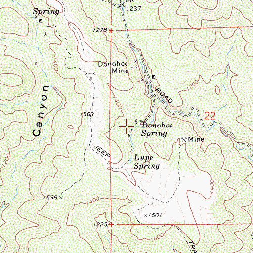 Topographic Map of Donohoe Spring, CA
