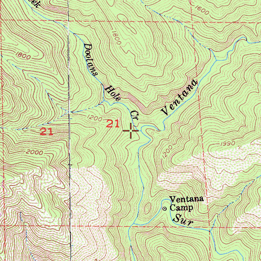 Topographic Map of Doolans Hole Creek, CA