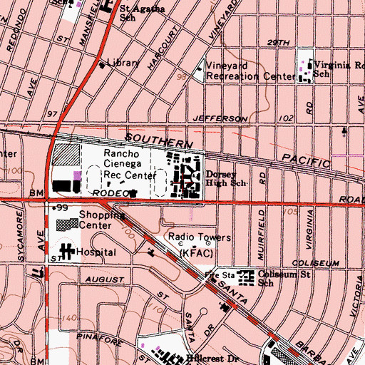 Topographic Map of Dorsey Senior High School, CA