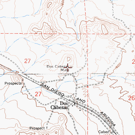 Topographic Map of Dos Cabezas Mine, CA