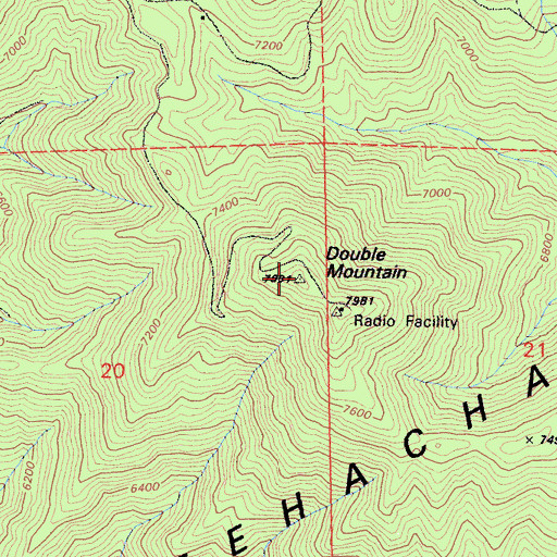 Topographic Map of Double Mountain, CA