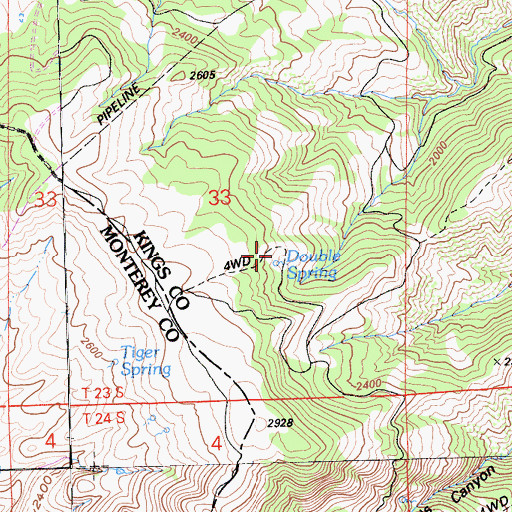 Topographic Map of Double Spring, CA