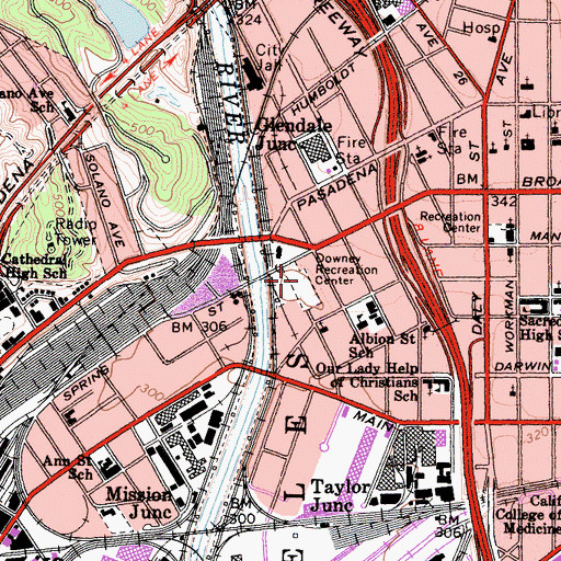 Topographic Map of Downey Recreation Center, CA