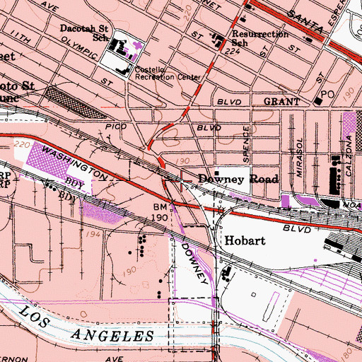 Topographic Map of Downey Road, CA