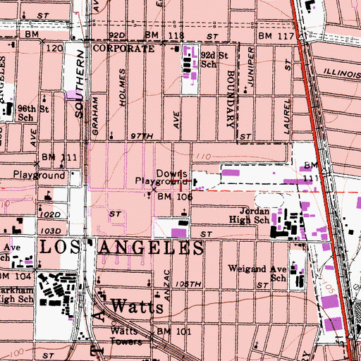 Topographic Map of Downs Playground, CA