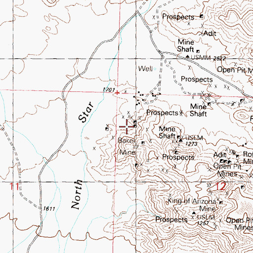 Topographic Map of Baker Mine, AZ