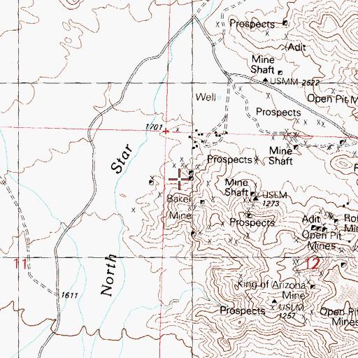 Topographic Map of Baker Mine, AZ