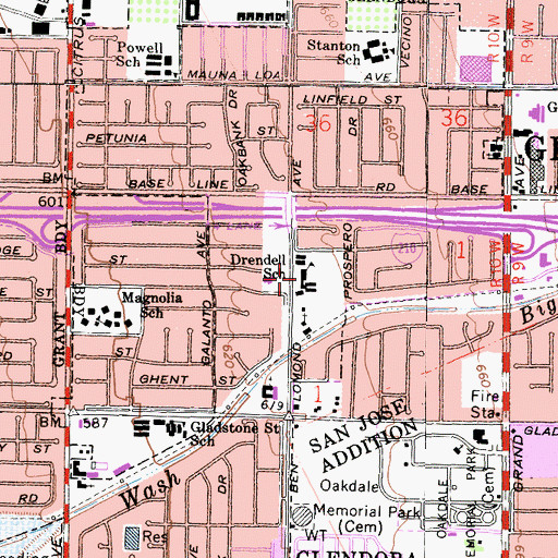 Topographic Map of Drendell School, CA
