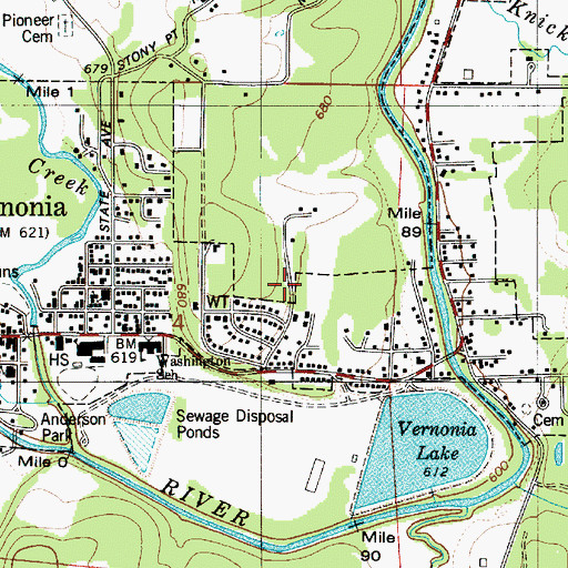 Topographic Map of Vernonia High School, OR