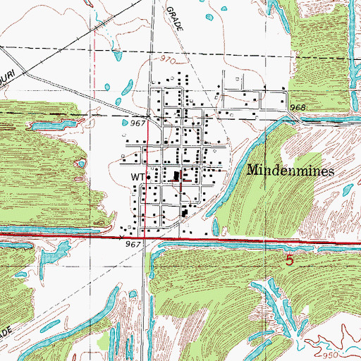 Topographic Map of Mindenmines Post Office, MO