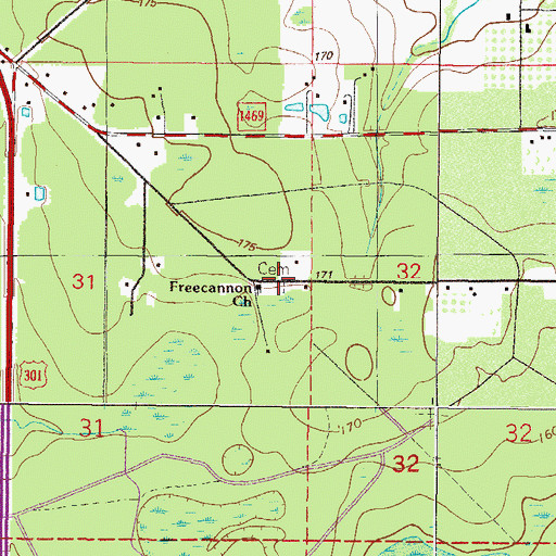 Topographic Map of Free Canaan Methodist Cemetery, FL