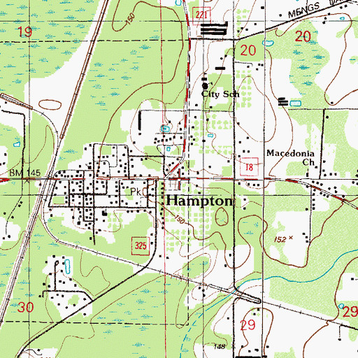 Topographic Map of Hampton Cemetery, FL