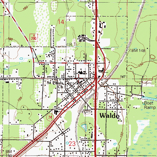 Topographic Map of Waldo First United Methodist Church, FL