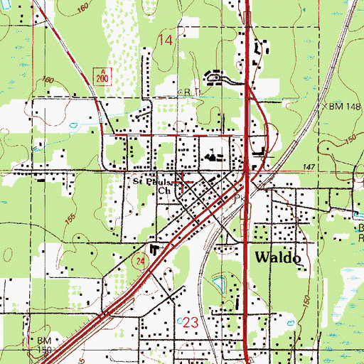 Topographic Map of Waldo Branch Library, FL