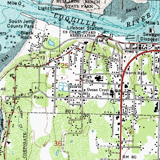 Topographic Map of Bandon Senior High School, OR