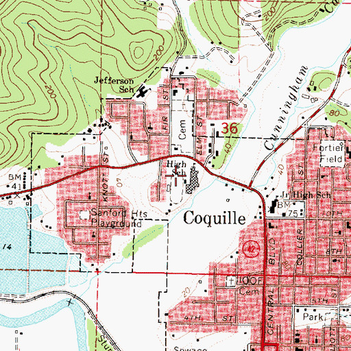 Topographic Map of Coquille High School, OR