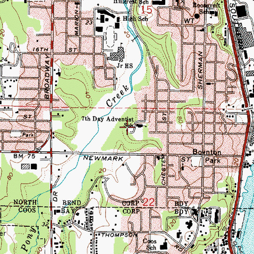 Topographic Map of Gold Coast Seventh - Day Adventist Christian School, OR