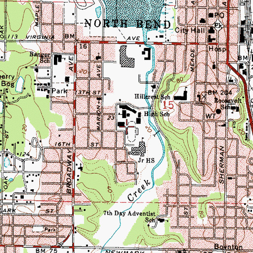 Topographic Map of North Bend Senior High School, OR