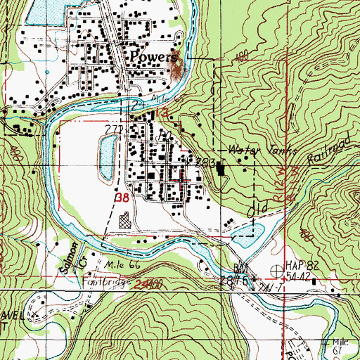 Topographic Map of Powers Elementary School, OR
