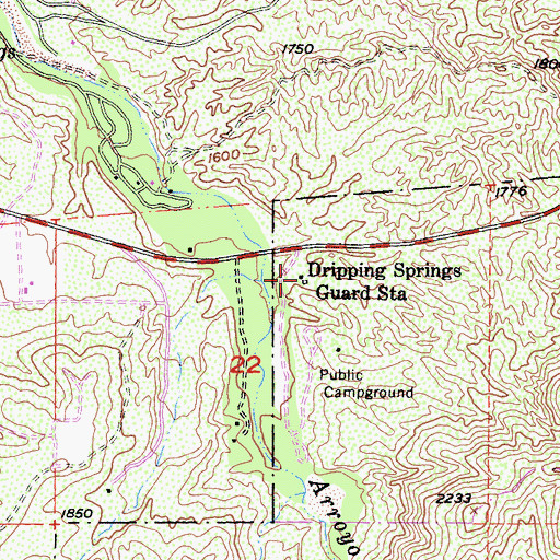Topographic Map of Dripping Springs Guard Station, CA