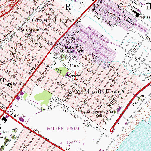 Topographic Map of Midland Playground, NY