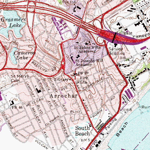 Topographic Map of Arrochar Playground, NY