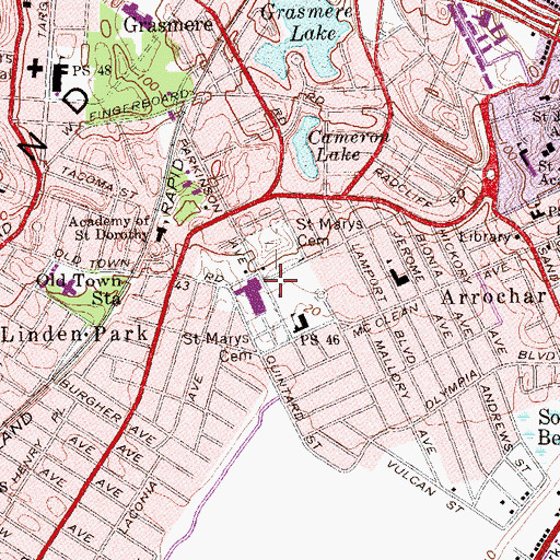 Topographic Map of Old Town Playground, NY