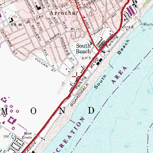 Topographic Map of South Beach Wetlands, NY