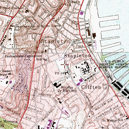Topographic Map of Stapleton Playground, NY