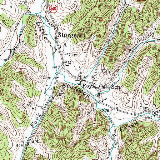 Topographic Map of Royal Oak Church, KY