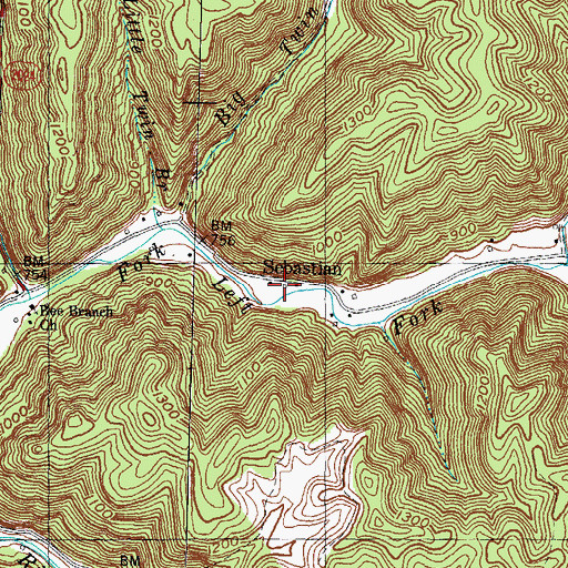 Topographic Map of Sebastian Post Office (historical), KY