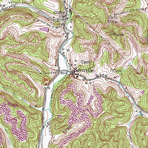 Topographic Map of Scoville Post Office (historical), KY