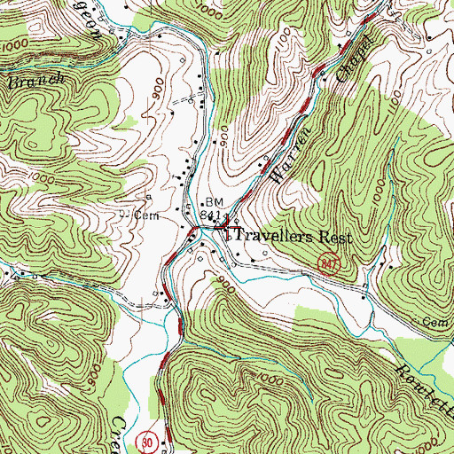 Topographic Map of Travelers Rest Post Office (historical), KY