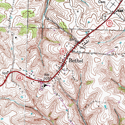 Topographic Map of Bethel Post Office (historical), KY