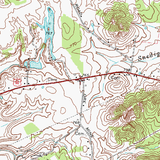 Topographic Map of Ore Mines Church of God, KY