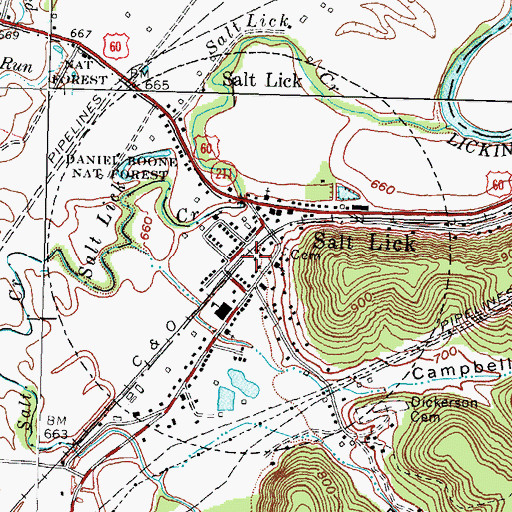 Topographic Map of Salt Lick Post Office, KY