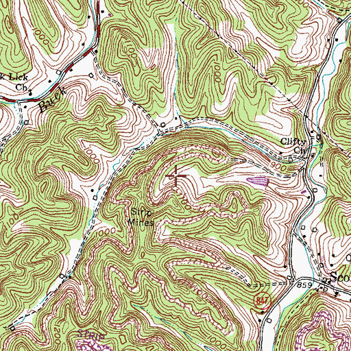 Topographic Map of Boones Rock, KY