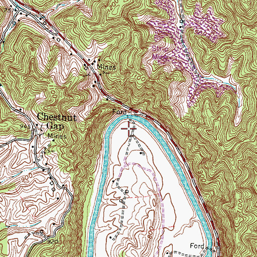 Topographic Map of Cawood Bend, KY